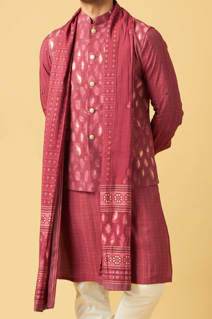 Maroon Jacket Kurta With Dupatta