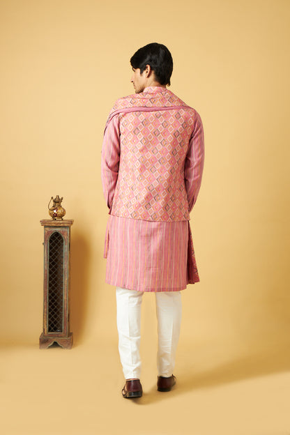 Classic Pink Jacket Kurta With Dupatta