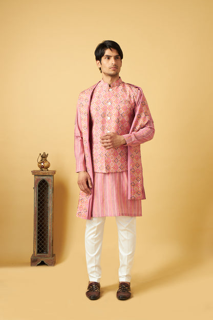 Classic Pink Jacket Kurta With Dupatta