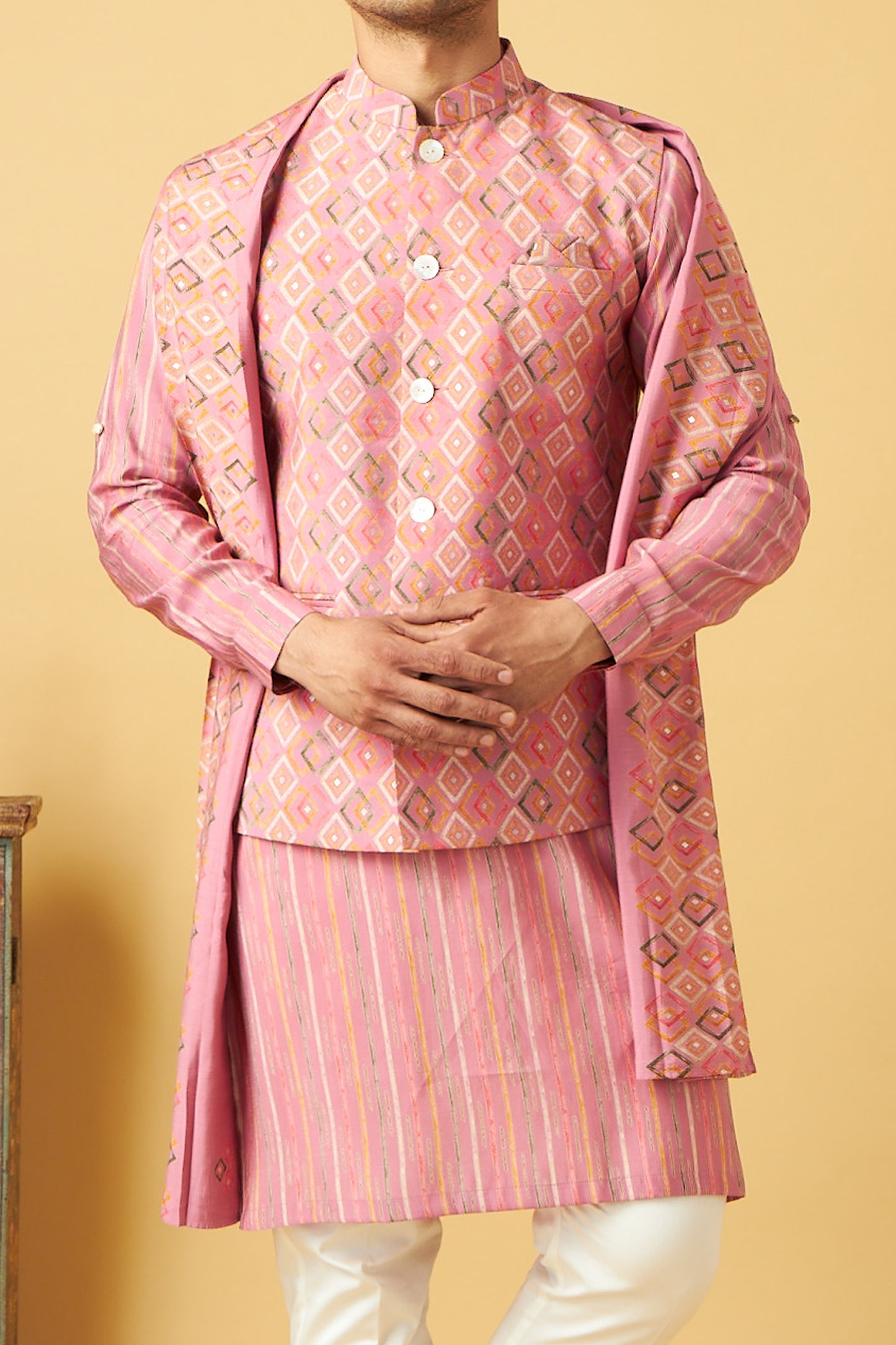 Classic Pink Jacket Kurta With Dupatta