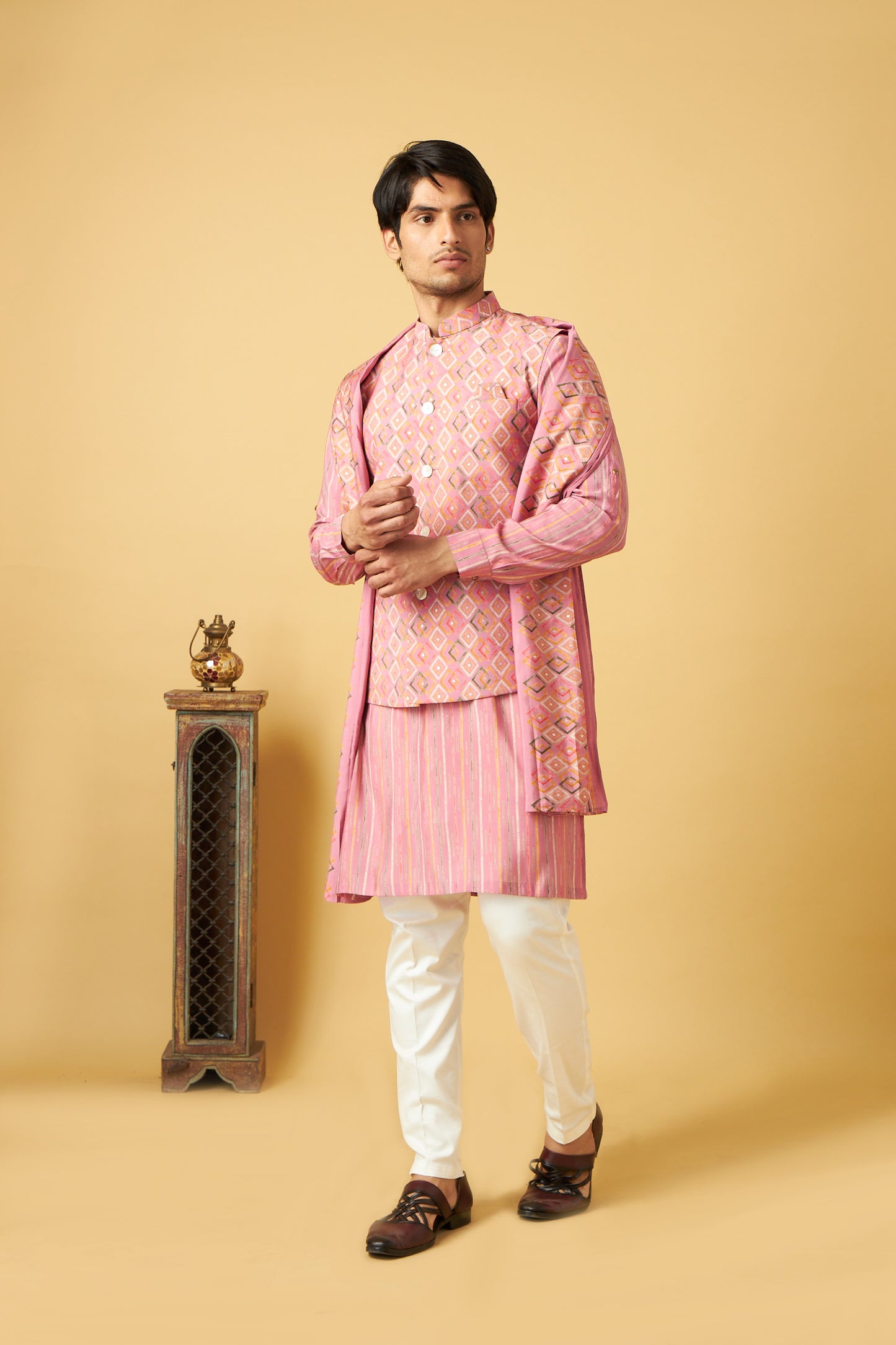 Classic Pink Jacket Kurta With Dupatta