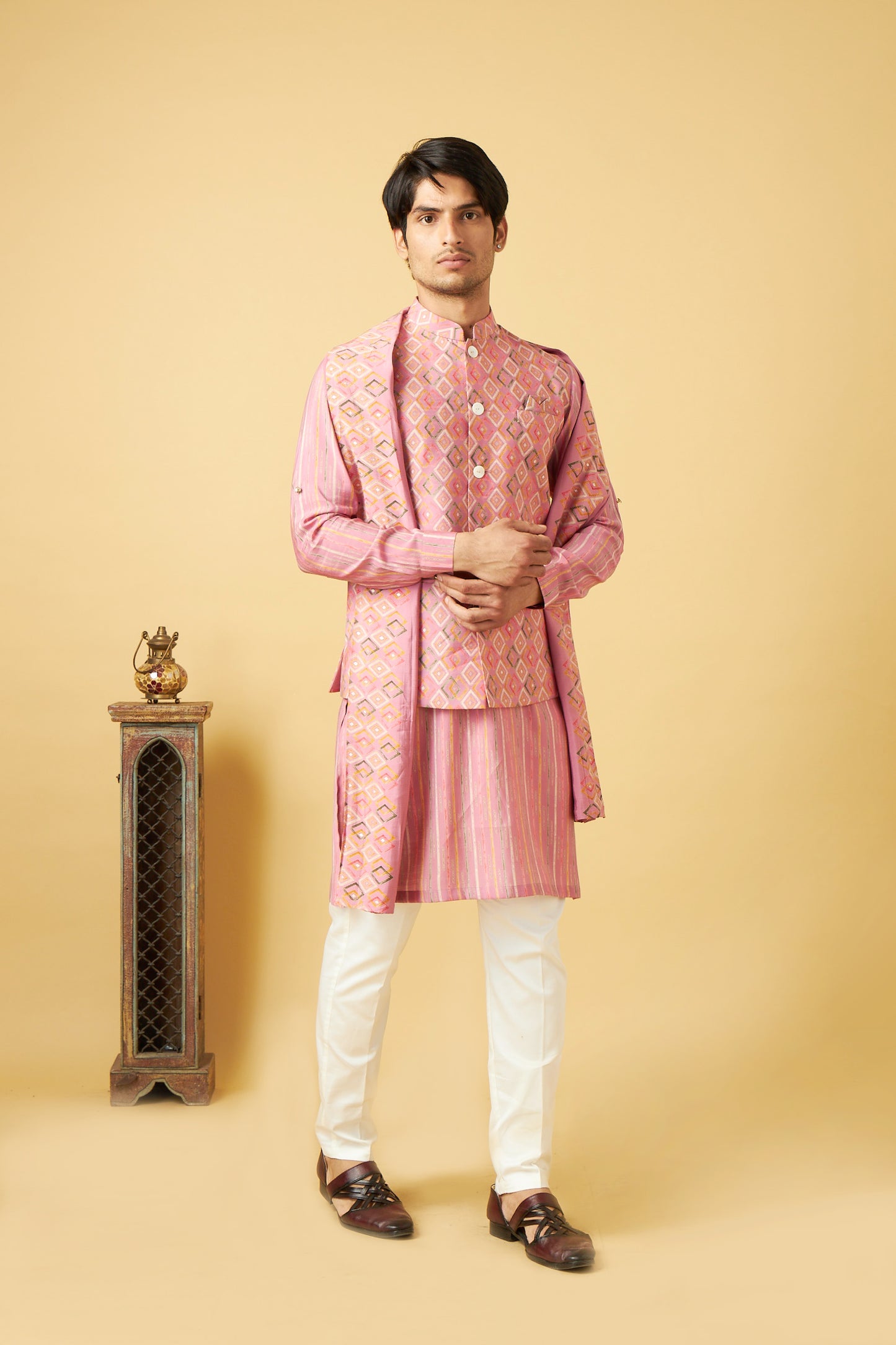 Classic Pink Jacket Kurta With Dupatta