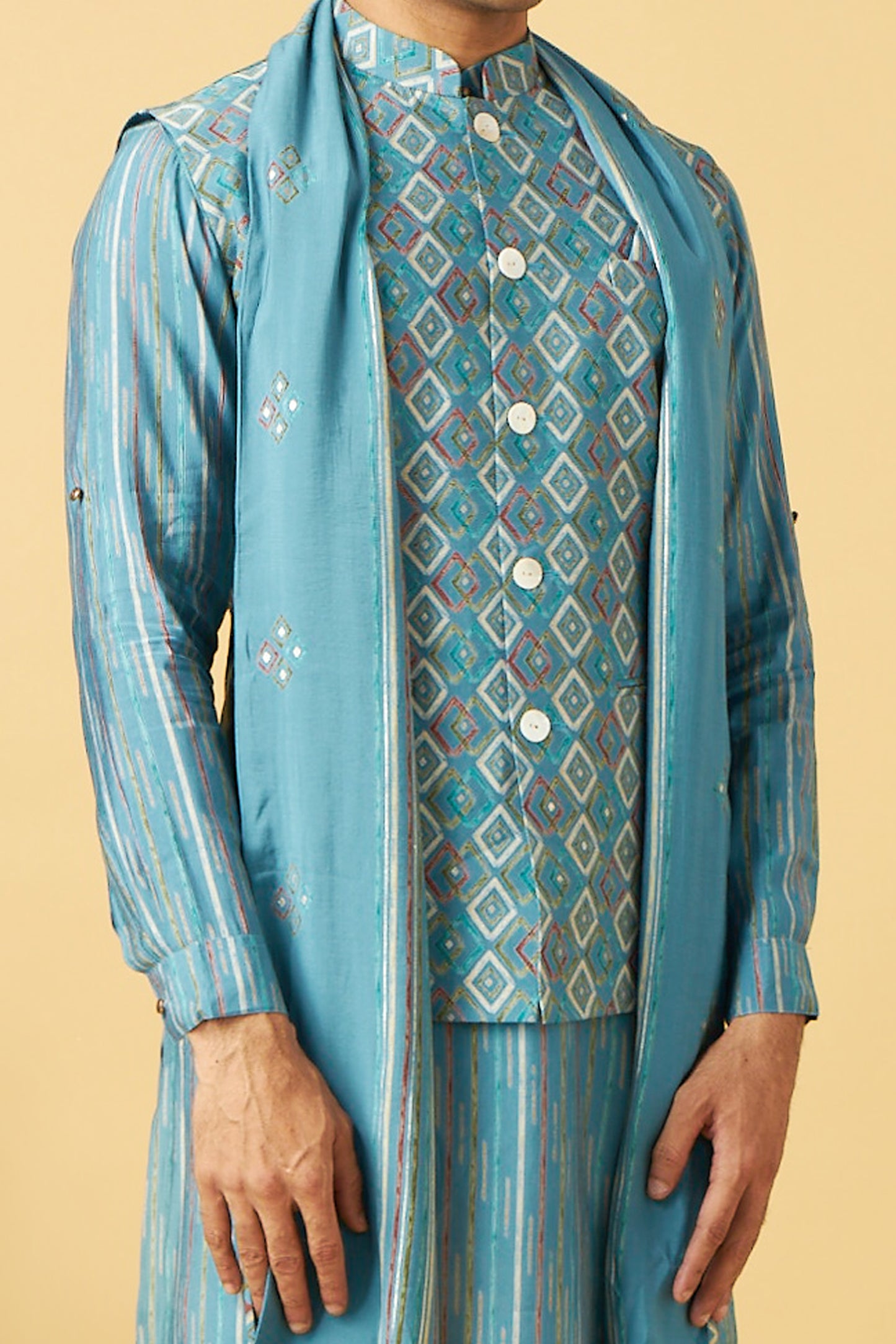 Classic Blue Jacket Kurta With Dupatta