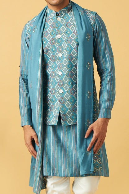 Classic Blue Jacket Kurta With Dupatta