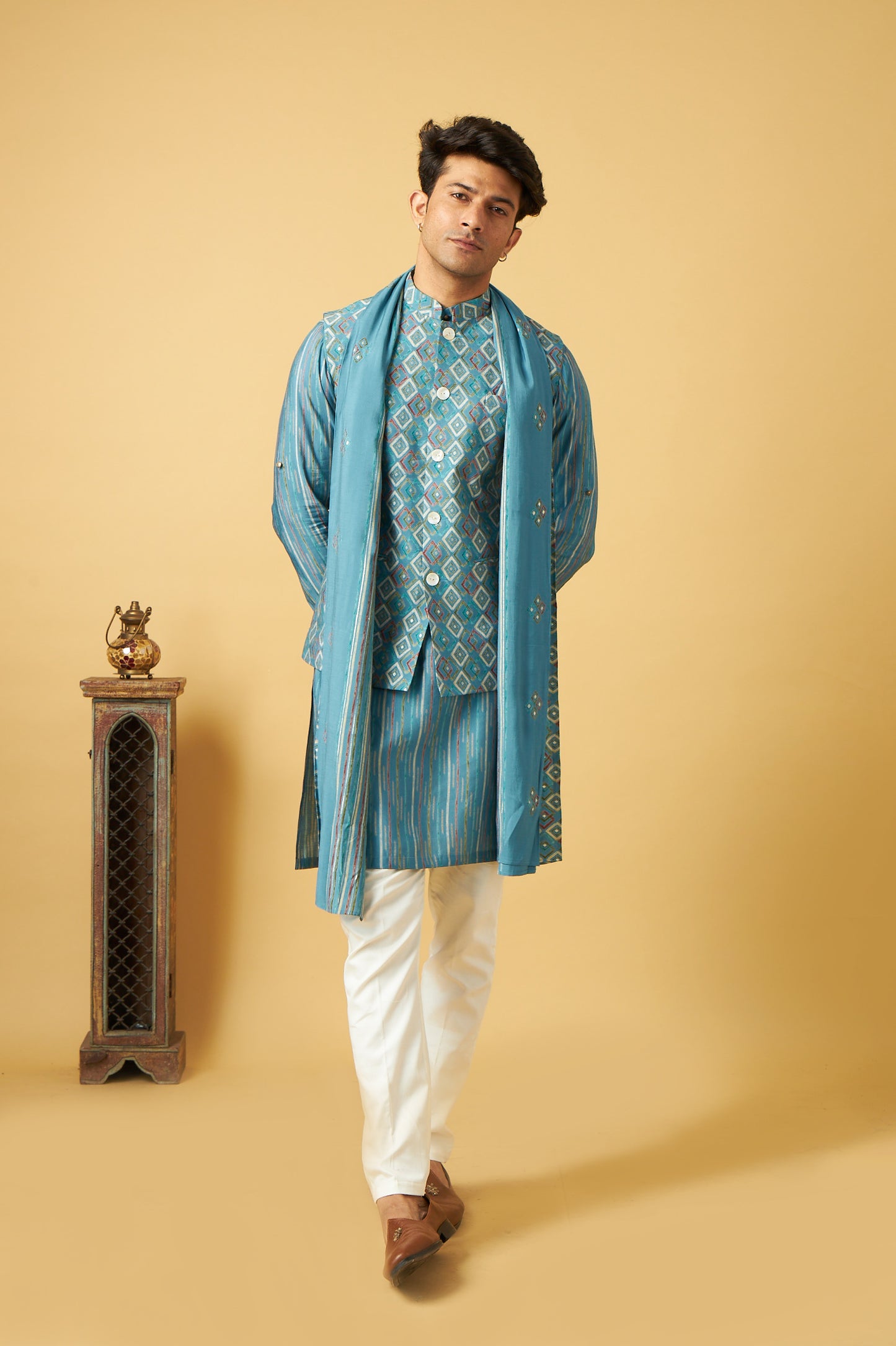 Classic Blue Jacket Kurta With Dupatta