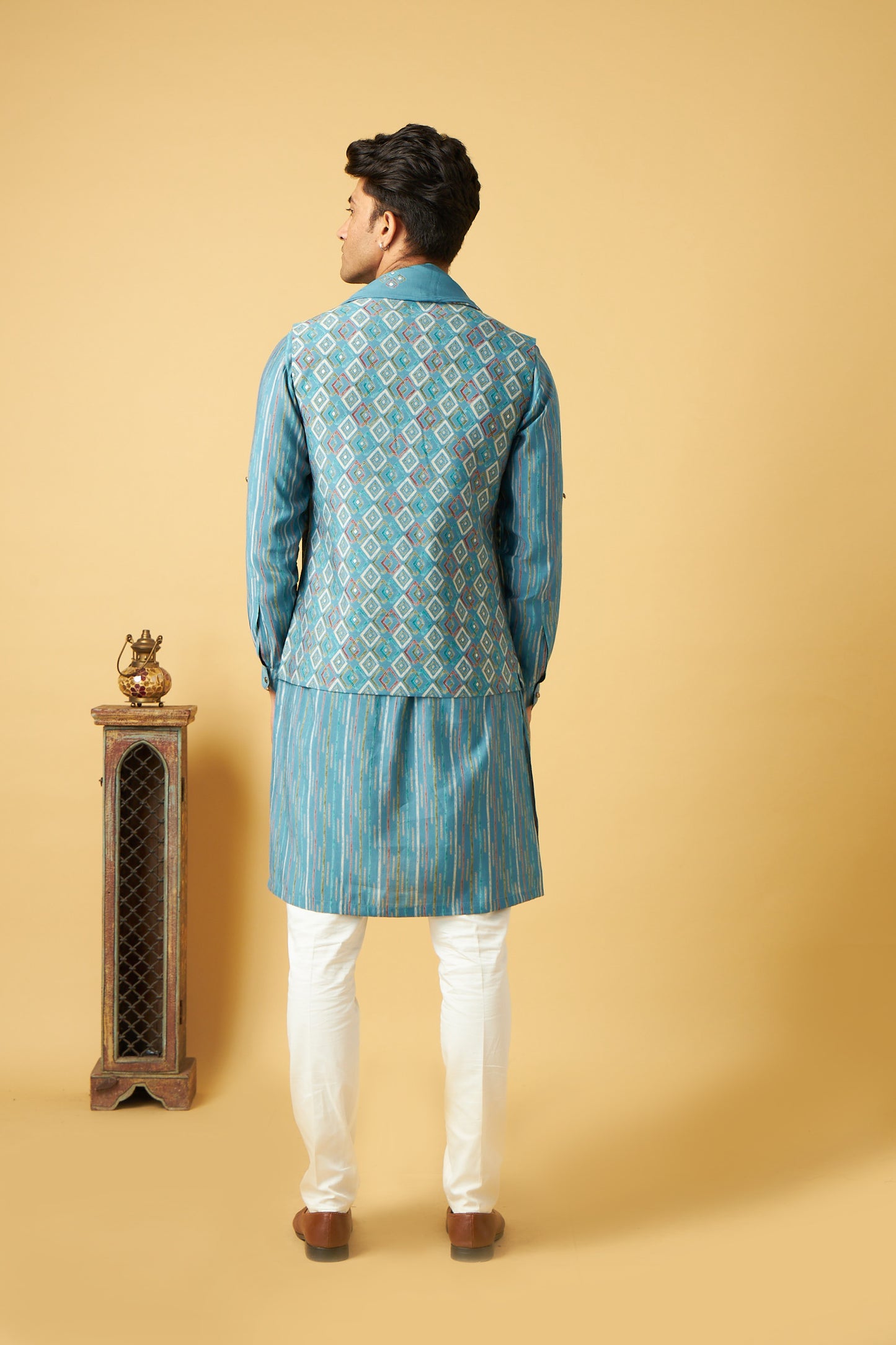 Classic Blue Jacket Kurta With Dupatta